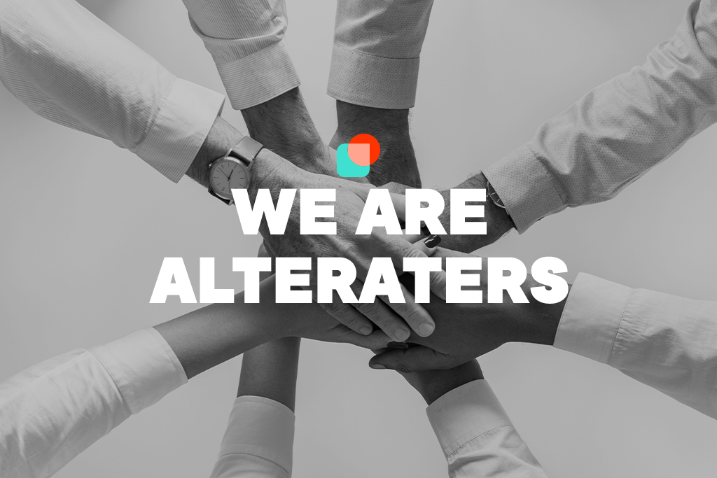 visual with the team's hands and a title in bold stating 'we are alteraters'